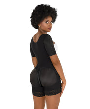 Cargar imagen en el visor de la galería, Open Bust Bodysuit Mid Thigh - Long Sleeves - Center Clasps - Perineal Zipper - Black ( Ref. O-215 )